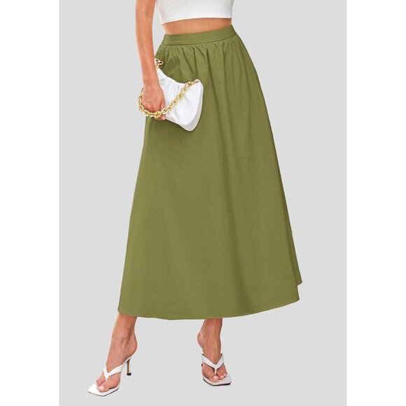 Comfortable 100% Cotton Maxi Skirt - Trendy High Waisted Flowy Ruffles & Pockets - Picture 4 of 8